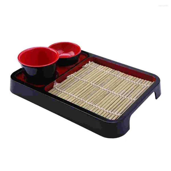 Ensembles de vaisselle japonais Nouilles froides Assiette de cuisine alimentaire avec bambou tapis de jeu d'après-midi Création Cuisine Mélamine