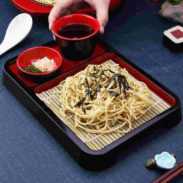 Ensembles de vaisselle Plateau de nouilles froides japonaises avec coussin en bambou Couverts de style mélamine décoratif après-midi stockage de thé Udon
