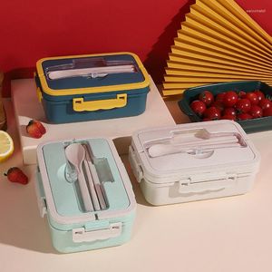 Ensembles de vaisselle Boîte à bento de style japonais Conteneur pour enfants en paille de blé Étanche Déjeuner carré avec compartiment Tasse à soupe