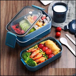 Ensembles de vaisselle Style japonais Mti-Couche Boîte à lunch Conteneur de stockage Portable Bento étanche pour les enfants avec tasse à soupe Bre Carshop2006 Dhpzu