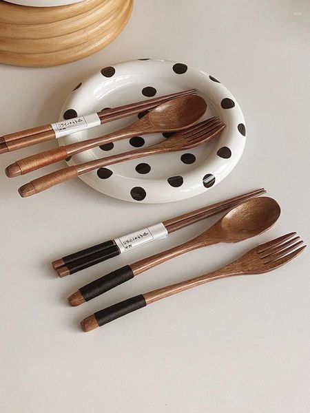 Ensembles de vaisselle ensemble de vaisselle de Style japonais cuillères en bois naturel fourchettes baguettes pour salle à manger employé de bureau étudiant
