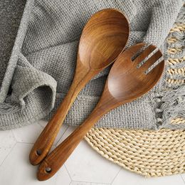 Sinwerk stelt een houten kooklepel in Japanse stijl en vork set Log Salad Pasta-gebruiksvoorwerpen Pak