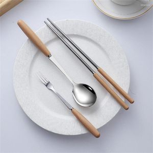 Ensembles de vaisselle Style japonais manche en bois couteau en acier inoxydable fourchette cuillère Western Steak vaisselle baguettes Dessert aux fruits