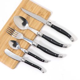 Dinware sets Jaswehome 3/4/5pcs roestvrije steak mes boter mes soep thee lepel ergonomisch zwart flatware westerse tafels set 230503