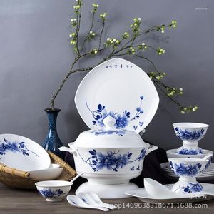 Ensembles de vaisselle Jingdezhen 58 pièces de vaisselle en porcelaine d'os de pivoine peinte à la main cadeau en céramique chinoise pure