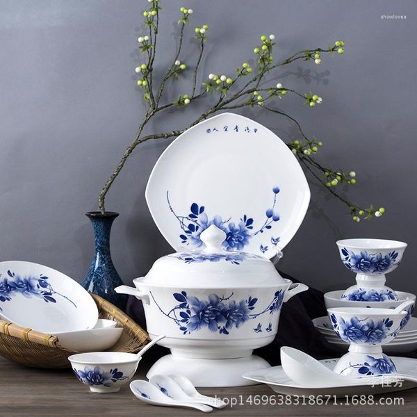 Conjuntos de vajilla Jingdezhen 58 piezas de vajilla de porcelana de hueso de peonía pintada a mano, regalo de cerámica china pura