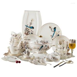 Ensembles de vaisselle Jingdezhen Bone China 60 assiettes de vaisselle peintes or vaisselle ensemble ménage lumineux cadeau européen