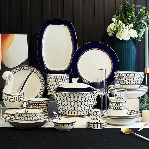 Ensembles de vaisselle Jingdezhen ensemble de vaisselle en céramique bol ménager plats et bols en porcelaine cadeau de luxe