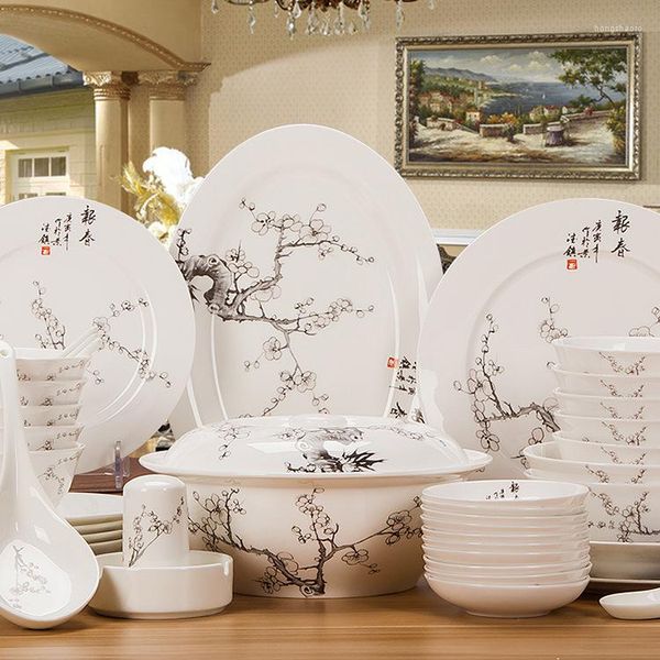 Ensembles de vaisselle Jingdezhen Céramique Vaisselle Set Style chinois Bone China Bowl Plate Cuillère 56 Encre et