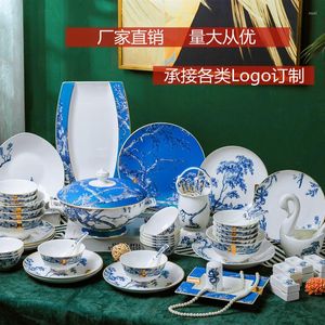 Ensembles de vaisselle Jingdezhen émail couleur céramique vaisselle domestique chinois bols et assiettes os porcelaine El réglage cadeau en gros