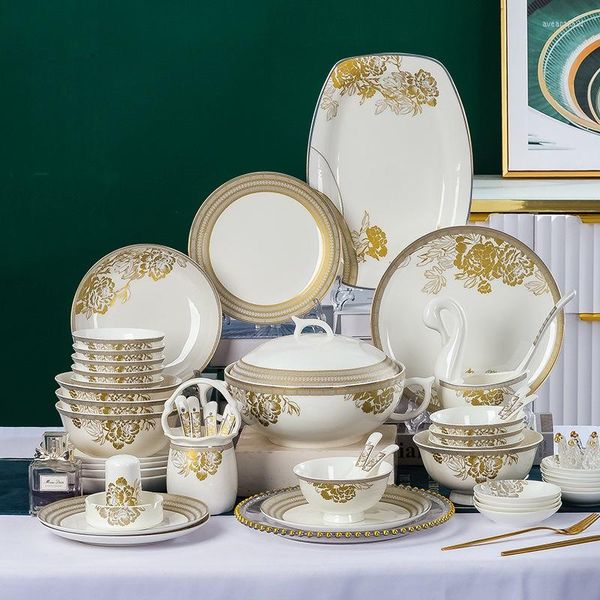 Juegos de vajilla Jingdezhen European Bone China cuencos y palillos combinación regalo dando Jiapin vajilla de cerámica al por mayor