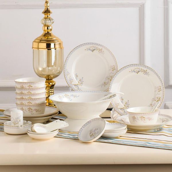 Ensembles de vaisselle Jingdezhen porcelaine vaisselle ensemble ménage haute qualité os porcelaine céramique plats et bols
