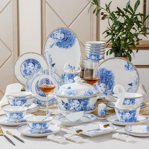 Ensembles de vaisselle Jingdezhen vaisselle porcelaine bol et plat 60 pièces ensemble ménage Style occidental dîner Lanxizi