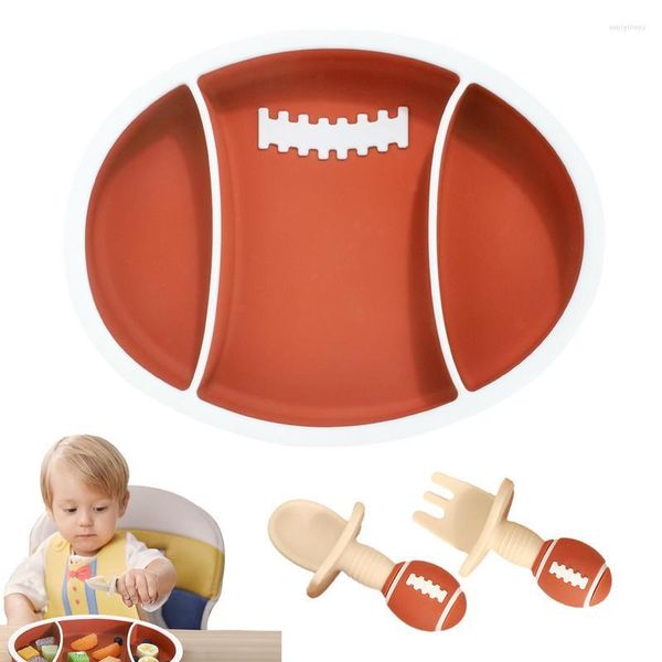 Ensembles de vaisselle Kid Silicone Plate Rugby Ball Shape Feeding Divided Self Training Dish