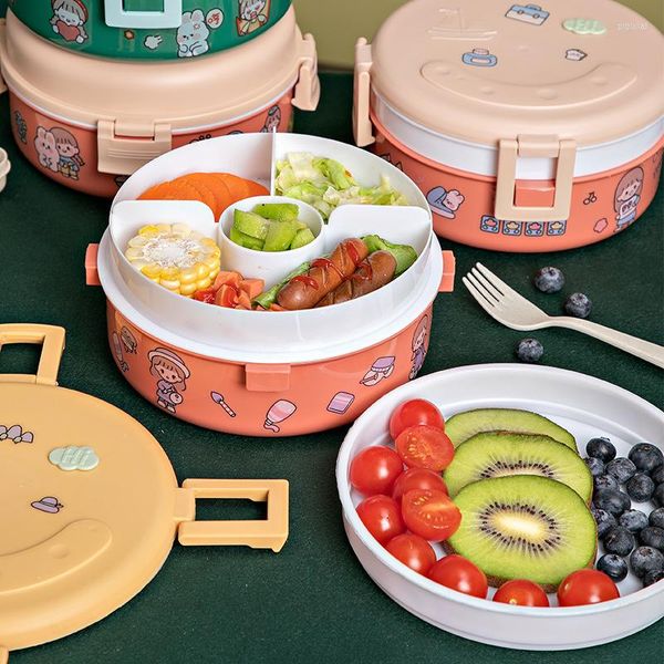 Ensembles de vaisselle pour enfants, boîte à déjeuner ronde à deux étages, micro-ondable, boîtes à déjeuner séparées, faciles à transporter, pour garçons et filles
