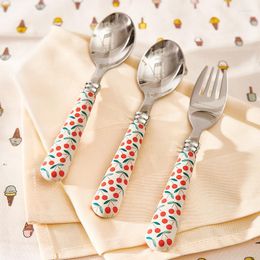 Din sets Sets Kids Set Lovely Cherry Spoon and Fork 304 Roestvrij staal Travel bestek