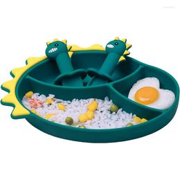 Din sets Sets Kids Silicone Diverided Grip Dish Suctertion Paten Baby met lepel en vork ingesteld Duitbord tafelwerk