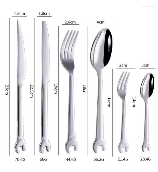 Juegos de vajilla Accesorios de cocina Cena Tenedor Cuchara Camping familiar Acero inoxidable Forma de llave inglesa creativa Juego Cubiertos Cuchillo Utensilios