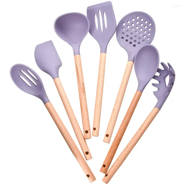 Ensembles de vaisselle, accessoires de cuisine, ustensiles de cuisine en Silicone, ustensiles de service en acier inoxydable, fourchette, batterie de cuisine