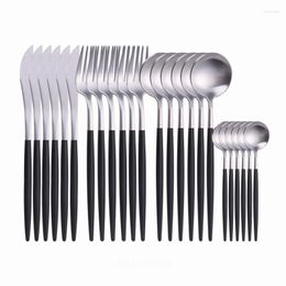 Dijkartikelen Keuken Zwart tafelwerk Roestvrijstalen bestek Set van 24 pc's Home Forks Forks Knives Lepels Diner Appliance Drop