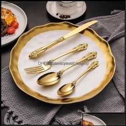 Dijksiesets keuken eetbar huizen tuin 24 stks/set luxe sier gouden bestek set flatware service dhrsp druppel d otr0s