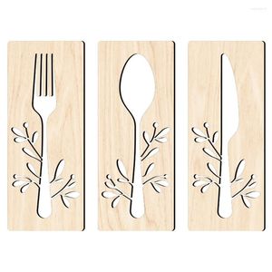 Conjuntos de vajilla Cocina Decoración de la pared Letrero Comer Letreros Granja Cuchara Tenedor Colgante Madera Madera Amor Utensilios rústicos Placas Placa de bebida divertida