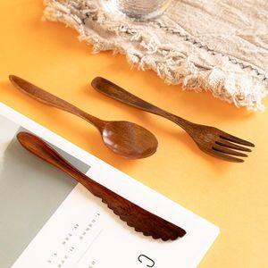 Ensembles de vaisselle couteau et fourchette cuillère ensemble de vaisselle Dessert en bois fruits soupe accessoire de cuisine