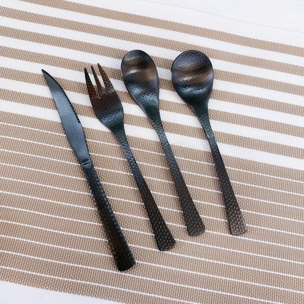 Puntas de martillo de cuchara para cucharadas de cuchillos de vajilla y bistec negro cucharada de sopa de sopa occidental de restaurante chapada