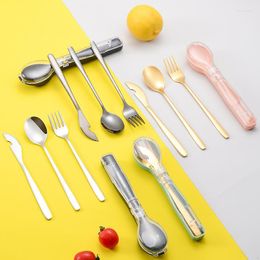 Dijkartikelen sets mesvork lepel set draagbaar 3 in 1 tafels flatware met plastic opslagcase 304 reizen bestek roestvrij