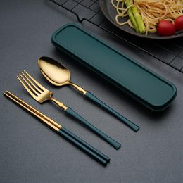 Diny sets Koreaanse stijl vork lepel roestvrijstalen zilveren bestek duurzaam servies chopsticks ijsthee keuken flatware set