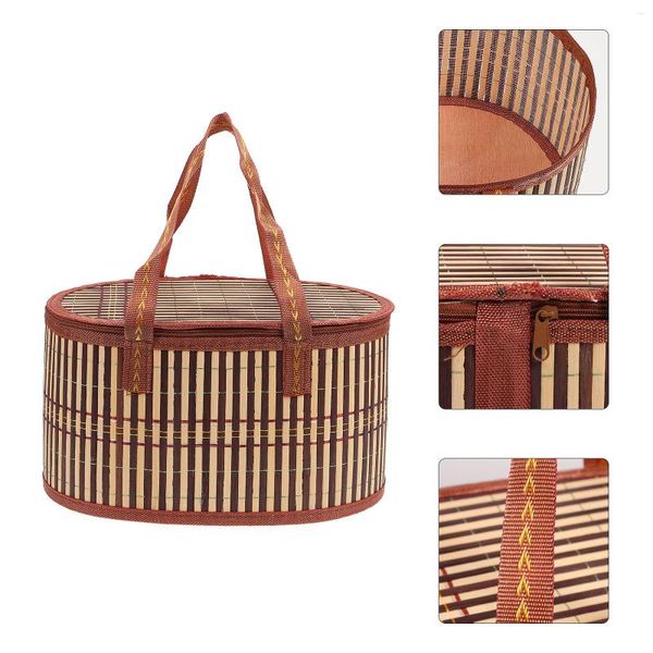 Ensembles de vaisselle Panier à linge Panier de rangement en osier Bambou portable pour faire du shopping Service tressé en bois