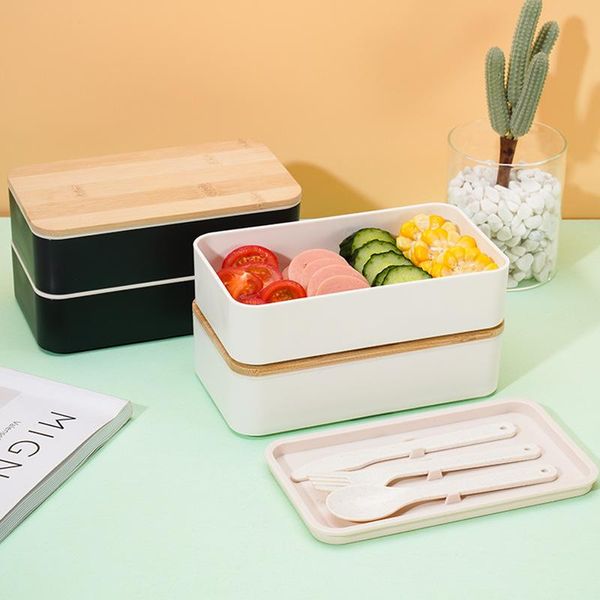 Ensembles De Vaisselle Couche Boîte À Lunch Japonaise Micro-Ondable Portable Pour Travail École Bento Avec Fourchette Cuillère Récipients HermétiquesVaisselle Dîner