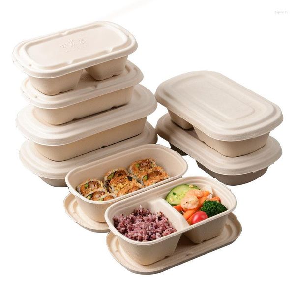 Conjuntos de vajilla Caja de almuerzo ligera Caja de almuerzo biodegradable Microondas Contenedor desechable Ensalada de verduras Embalaje para llevar