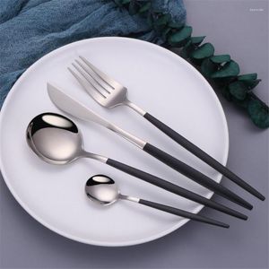 Ensembles de vaisselle léger luxe noir argent fourchette cuillère couteau en acier inoxydable ensemble de vaisselle baguettes glace cuillère à café