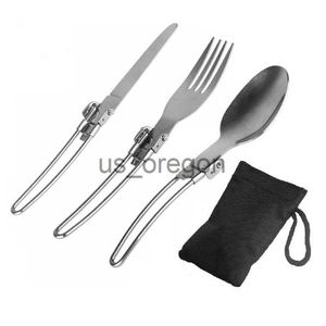 Dinnerware Sets Long Cookware Backpack Spork Fork Stainless Steel Fold Knife Utensil Spoon Set Combo Picnic Camp Cutlery Tableware Flatware x0703