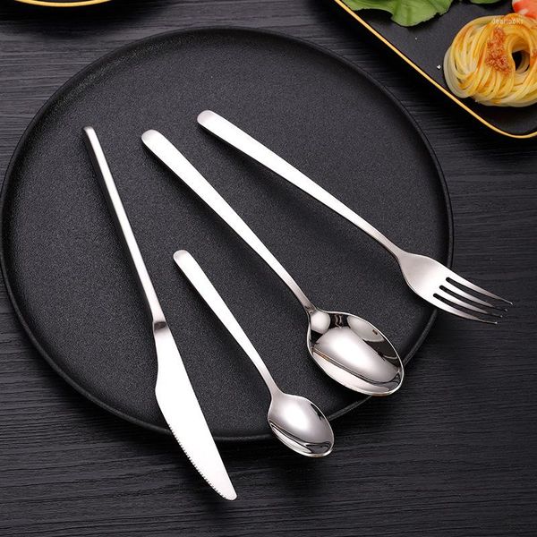 Ensembles de vaisselle Long manche Épaissie Vaisselle en acier inoxydable Complète Western Silver Couteau Fourchette Cuillère Cuillère à café Accessoires de cuisine