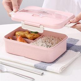 Dinnerware Sets Lunch Box 3-Compartment With Spoon Noodles Chopsticks Bento For Adults Kids Microwavable Leak Proof Container