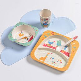 Ensembles de vaisselle boîte à déjeuner en Fiber de bambou ensemble de vaisselle pour enfants dessin animé créatif bol fendu assiette à manger cuillère fourchette tasse cinq pièces