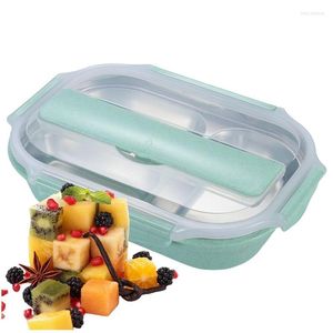 Ensembles de vaisselle Conteneurs de boîte à lunch Conteneur à bento en acier inoxydable avec 3 compartiments Style de boîte à lunch thermique de grande capacité