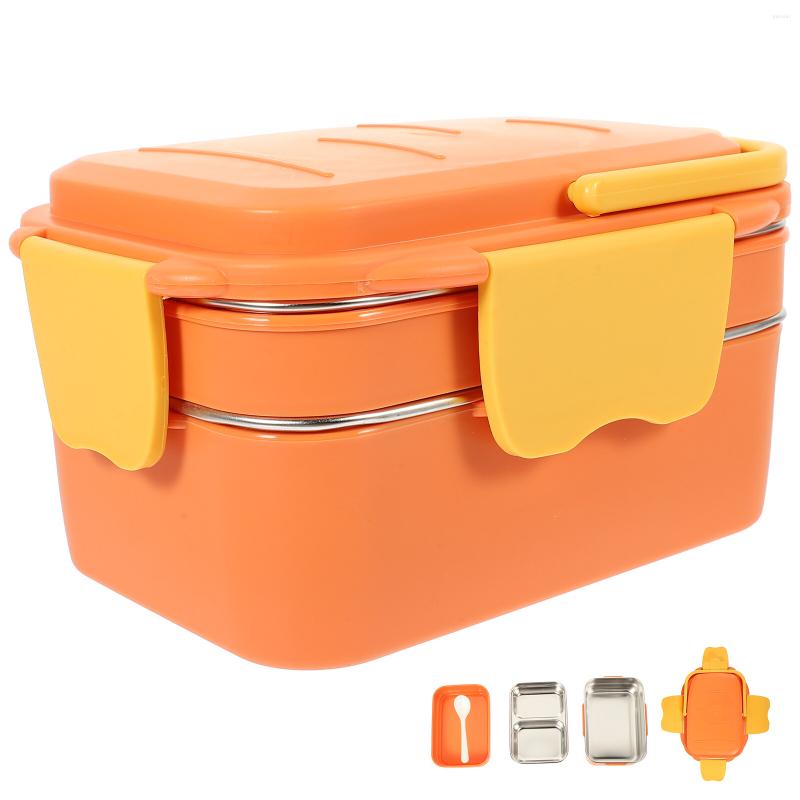 Dinnerware Sets Lunch Box Double-layer Bento Meal Prep Containers School Metal Kids Cartoon Thermal Adults Useful