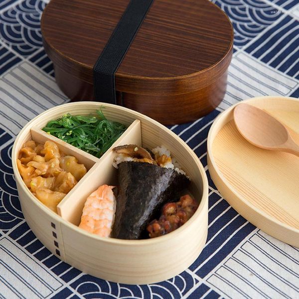 Ensembles de vaisselle Lunch Box Japonais Bento Conteneur En Bois Sushi Snack Petite Boîte À Lunch Pour Enfants Enfants École Pique-Nique Vaisselle En Bois