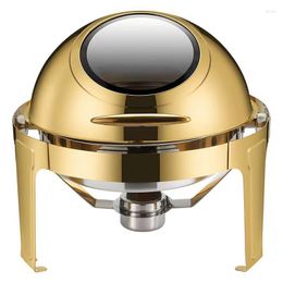 Juegos de vajilla de lujo grande de acero inoxidable Chafing Dish Gold 6.5L Big Roll Top Round Catering Warmer