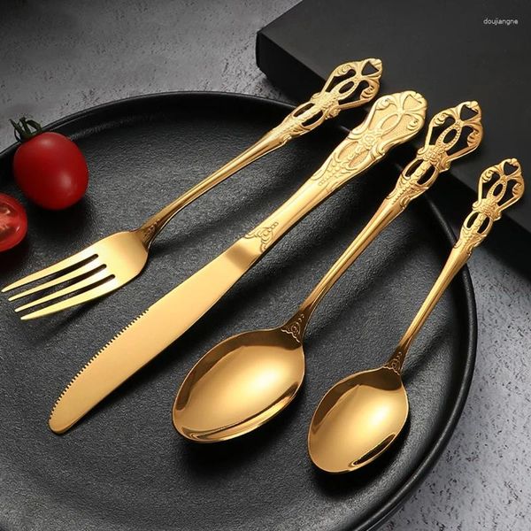 Ensembles de vaisselle Ensemble de luxe Couverts en acier inoxydable Cuillère et fourchette Ménage Vaisselle dorée Couteau à dîner Or