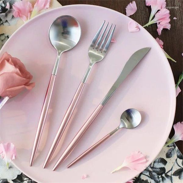 Ensembles de vaisselle de luxe Dîner de mariage de luxe Dîner en acier inoxydable Gol Fork Knives Catelle de table Golden Pink Set