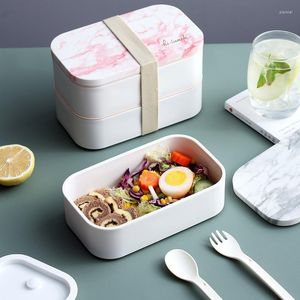 Dijkartikelen sets marmeren dubbellaags plastic plastic grote capaciteit magnetrowavable Student Office Worker draagbare lunchbox lunchbox maaltijd voorbereiding