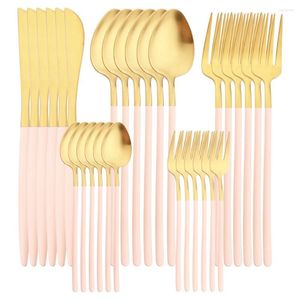 Dijkartikelen sets matte 30 stcs/6set roze gouden flatware set roestvrij staal thuisbasis zilverwerk lepel cake vork