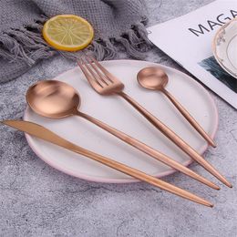 Dijkartikelen Sets Matte roestvrijstalen set 4 -koppig keuken Rose Gold Lepel Spoon Fork Knife Western Zilverwerktasig