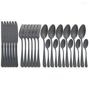Ensembles de vaisselle mat couteaux à Steak fourchette cuillère dîner couverts en acier inoxydable fête cuisine vaisselle ensemble 6/24 pièces couverts noirs
