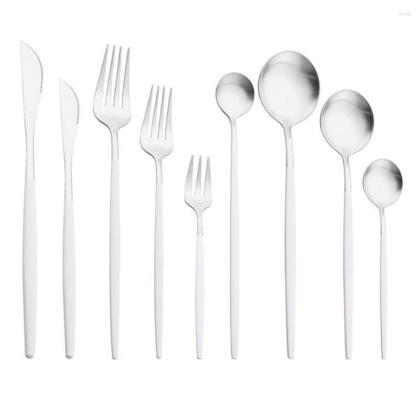 Ensembles de vaisselle Ensemble de couverts en argent blanc mat Cuisine Restaurant Couverts Vaisselle occidentale Couteau Fourchette Cuillère Dessert Argenterie