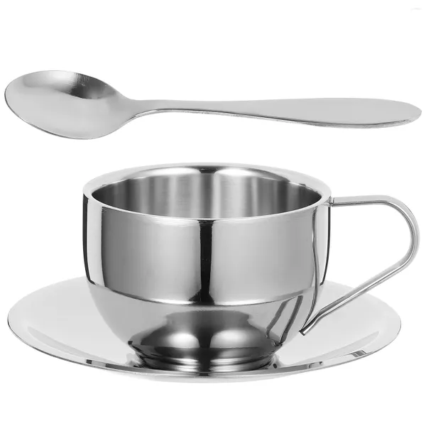 Ensembles de vaisselle tasse de café en métal tasse en acier inoxydable tasses de soucoupe style européen avec des soucoupes kit